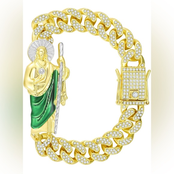 an Judas Tadeo Bracelet Stainless Steel 24k Gold Plated Saint Jude - Picture 2 of 8